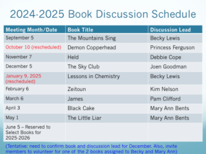2024-2025 Book Discussion Schedule