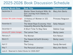 2025-2026 Book Group Schedule with Discussion Leads